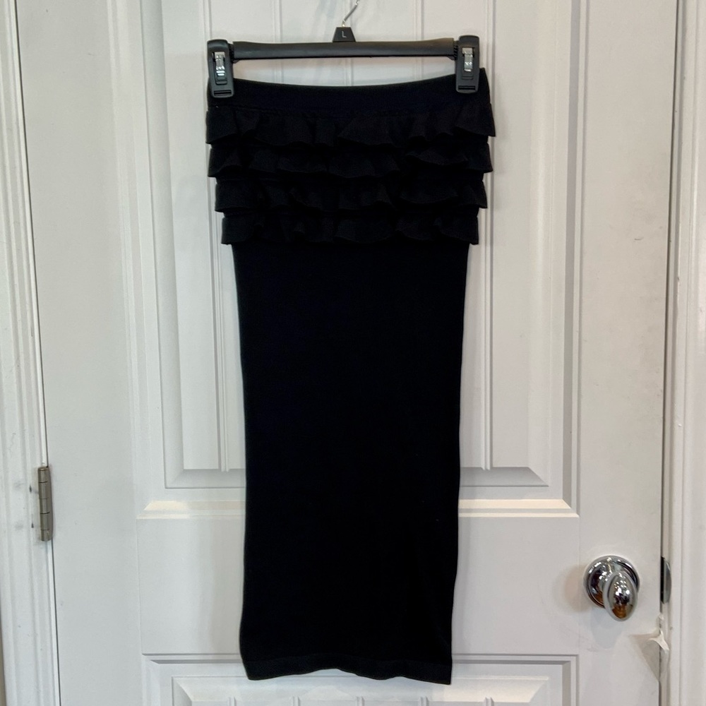 Bebe black strapless ruffle top tube cocktail bodycon dress